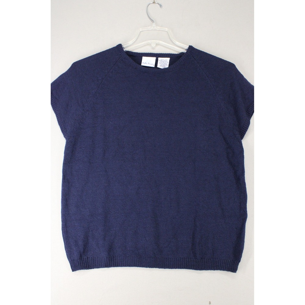 Bobbie Brooks Sweater Top Womens Large Navy Acrylic Short Sleeve Preppy